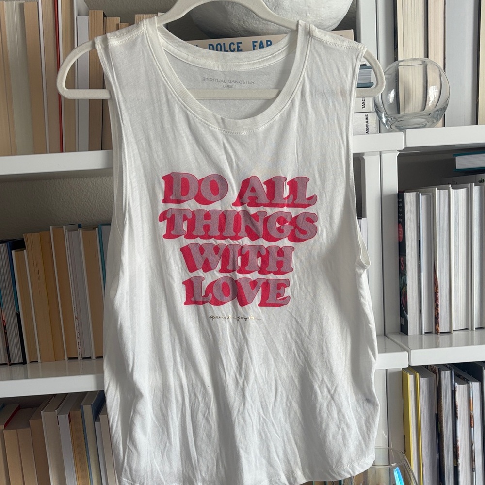 Spiritual Gangster NWOT White Tank with Pink Graphic